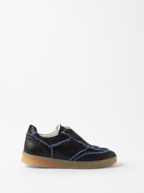 Mm6 Maison Margiela - Replica Leather And Denim Trainers - Mens - Black