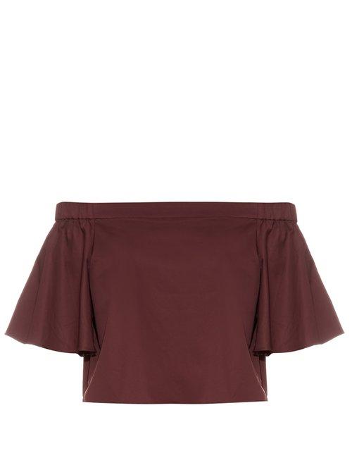 Matchesfashion.com Tibi - Off The Shoulder Cotton Top - Womens - Burgundy