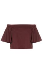 Matchesfashion.com Tibi - Off The Shoulder Cotton Top - Womens - Burgundy