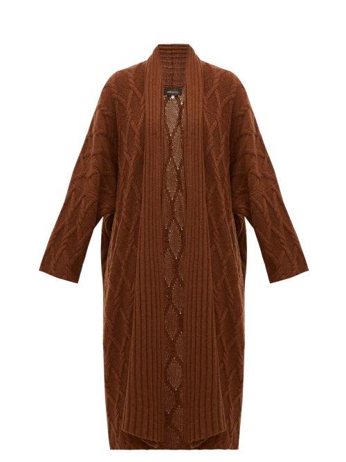 Matchesfashion.com Eskandar - Cabled Waterfall Lapel Cashmere Cardigan - Womens - Brown