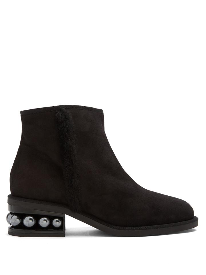 Nicholas Kirkwood Casati Faux-pearl Heeled Suede Ankle Boots