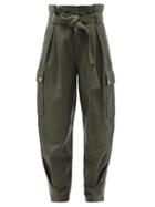Matchesfashion.com Redvalentino - Paperbag-waist Leather Trousers - Womens - Khaki