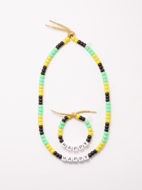 Lauren Rubinski - Happy Bead And Lurex Necklace & Bracelet Set - Womens - Green Multi