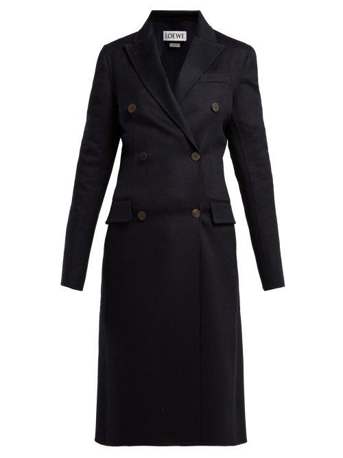 Matchesfashion.com Loewe - Double Breasted Wool Blend Coat - Womens - Navy