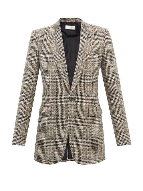 Saint Laurent - Single-breasted Check Wool Blazer - Womens - Beige Multi