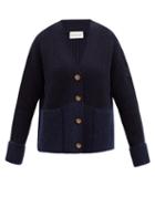 Matchesfashion.com Moncler - Two-tone Ribbed Wool-blend Cardigan - Womens - Navy