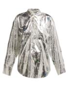 Matchesfashion.com Msgm - Floral Printed Cracked Lam Shirt - Womens - Silver