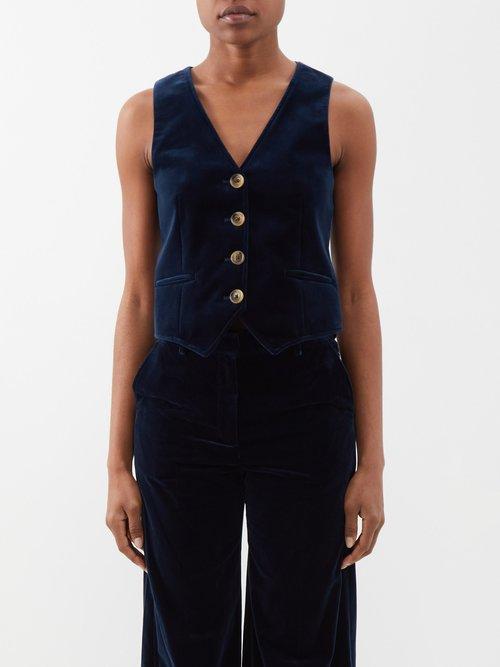 Bella Freud - Chrissie Velvet Waistcoat - Womens - Dark Navy