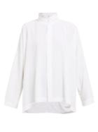 Matchesfashion.com Eskandar - Mandarin Collar Silk Crepe De Chine Shirt - Womens - White
