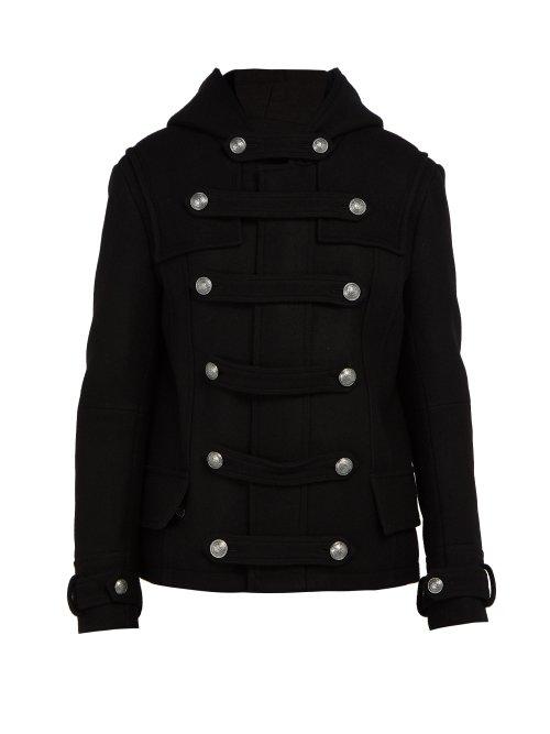 Matchesfashion.com Balmain - Hooded Wool Blend Coat - Mens - Black