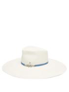 Matchesfashion.com Maison Michel - Pina Crystal Embellished Straw Hat - Womens - White