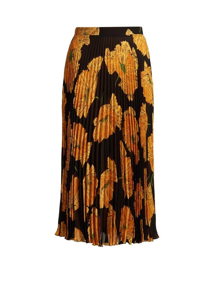 Gucci Poppy-print Pleated Midi Skirt