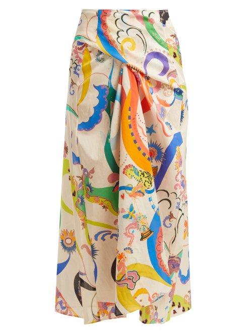 Matchesfashion.com Etro - Abstract Printed Tie Front Cotton Skirt - Womens - White