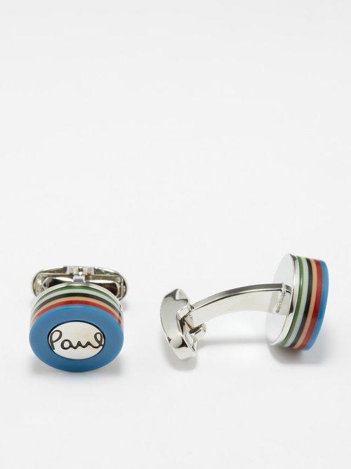 Paul Smith - Artist-stripe Disk Cufflinks - Mens - Blue Silver