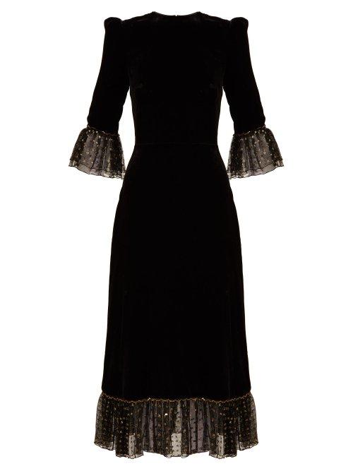 Matchesfashion.com The Vampire's Wife - Falconetti Fil Coup Tulle Trimmed Velvet Dress - Womens - Black Gold