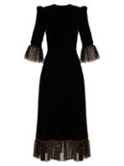 Matchesfashion.com The Vampire's Wife - Falconetti Fil Coup Tulle Trimmed Velvet Dress - Womens - Black Gold