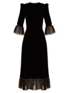 Matchesfashion.com The Vampire's Wife - Falconetti Fil Coup Tulle Trimmed Velvet Dress - Womens - Black Gold