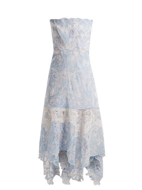 Matchesfashion.com Jonathan Simkhai - Strapless Floral Embroidered Lace Dress - Womens - Light Blue