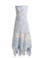 Matchesfashion.com Jonathan Simkhai - Strapless Floral Embroidered Lace Dress - Womens - Light Blue