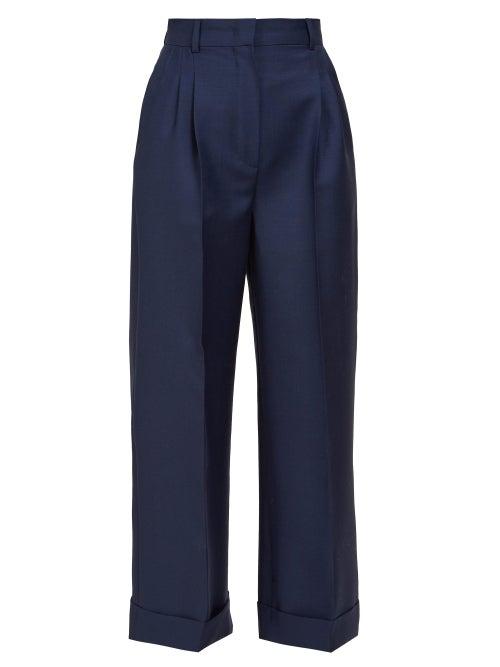Matchesfashion.com Fendi - Turned Up Cuff Trousers - Womens - Navy