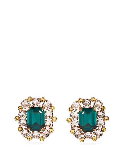 Matchesfashion.com Dolce & Gabbana - Crystal Clip Earrings - Womens - Green