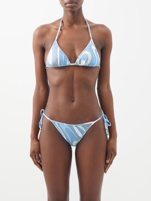 Pucci - Marmo-print Triangle Bikini Top - Womens - Blue Print