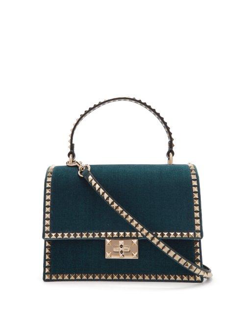 Matchesfashion.com Valentino - Rockstud No Limit Velvet Cross Body Bag - Womens - Blue
