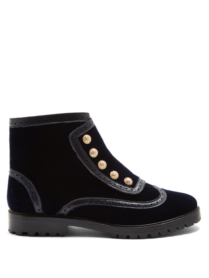 Rue St. Bateman Street Brogue-detail Velvet Ankle Boots