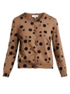 Matchesfashion.com Isa Arfen - Flocked Polka Dot Wool Cardigan - Womens - Camel