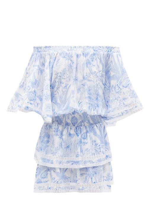 Melissa Odabash - Micha Tropical-print Off-the-shoulder Voile Dress - Womens - Blue Print