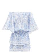 Melissa Odabash - Micha Tropical-print Off-the-shoulder Voile Dress - Womens - Blue Print