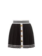 Ladies Rtw Balmain - Pleated Monogram-jacquard Jersey Mini Skirt - Womens - Black White