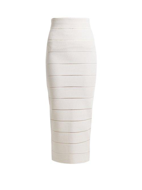 Matchesfashion.com Balmain - Striped Stretch Knit Midi Skirt - Womens - White Silver