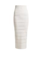 Matchesfashion.com Balmain - Striped Stretch Knit Midi Skirt - Womens - White Silver