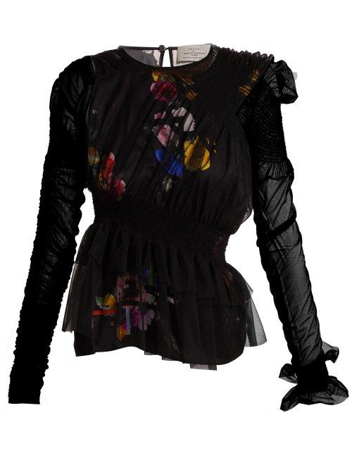 Matchesfashion.com Preen By Thornton Bregazzi - Martine Asymmetric Smocked Tulle Top - Womens - Black Multi