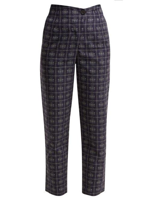 Matchesfashion.com Palmer//harding - Fractured Crosshatch Check Cotton Trousers - Womens - Blue Multi