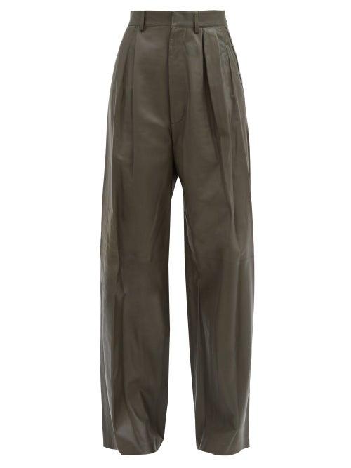 Matchesfashion.com Dodo Bar Or - Momo Leather Wide-leg Trousers - Womens - Dark Green