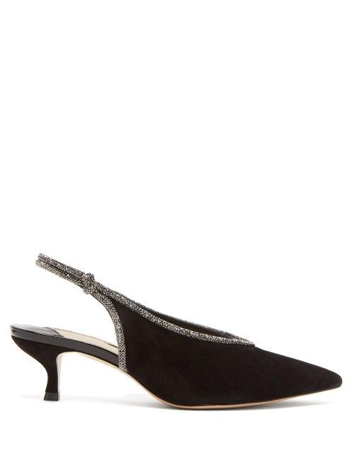 Matchesfashion.com Sophia Webster - Giovanna Crystal-trimmed Suede Slingback Pumps - Womens - Black