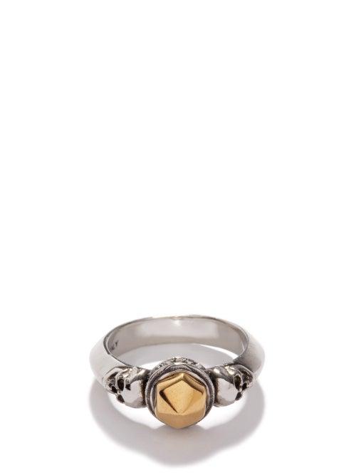 Alexander Mcqueen - Stud And Skull Ring - Womens - Silver Multi