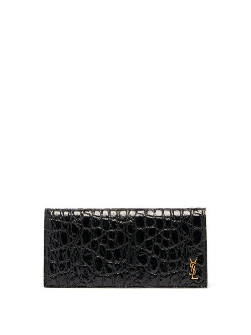 Matchesfashion.com Saint Laurent - Ysl-plaque Crocodile-effect Leather Wallet - Womens - Black