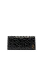 Matchesfashion.com Saint Laurent - Ysl-plaque Crocodile-effect Leather Wallet - Womens - Black