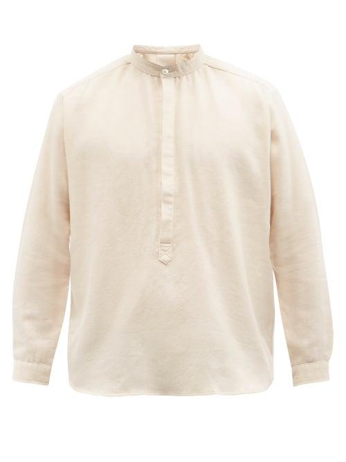 Mens Rtw Marrakshi Life - Grandad-collar Henley Cotton Shirt - Mens - Cream