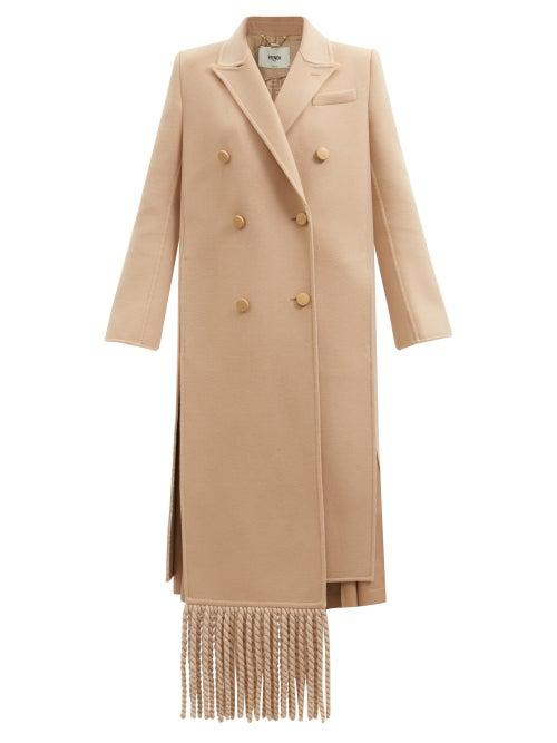 Fendi - Tasselled Pleated-side Wool-blend Tailored Coat - Womens - Camel