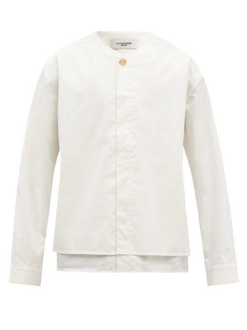 Le17septembre Homme - Collarless Layered Cotton-blend Shirt - Mens - White