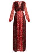 Matchesfashion.com Raquel Diniz - Valentina Deep V Neck Floral Print Gown - Womens - Black Red