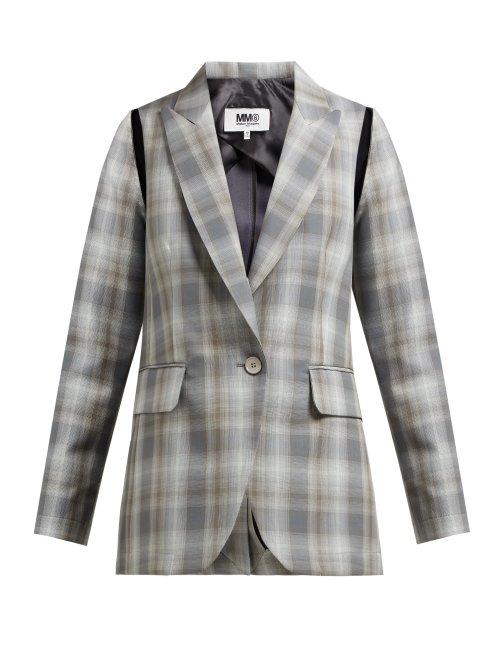 Matchesfashion.com Mm6 Maison Margiela - Cut Out Checked Cotton Twill Blazer - Womens - Grey Multi