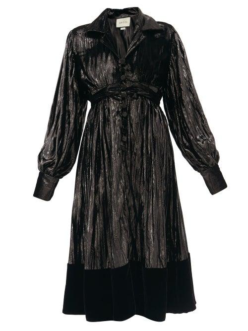 Matchesfashion.com Gucci - Velvet-hem Pliss-lam Dress - Womens - Black