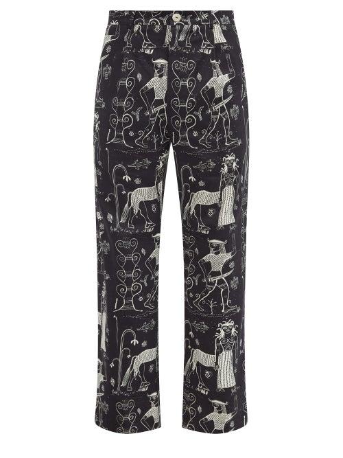 Matchesfashion.com Endless Joy - Centaur-print Cotton Wide-leg Trousers - Mens - Black