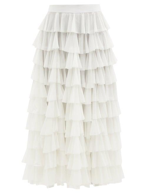 Norma Kamali - Ruffled Tulle Maxi Skirt - Womens - White