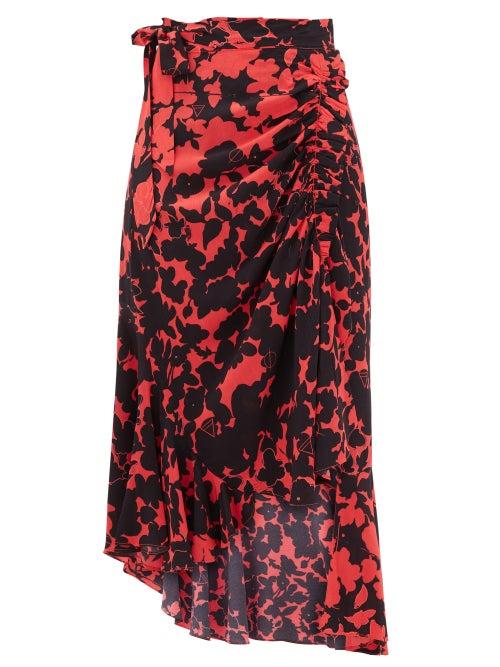 Matchesfashion.com Preen Line - Rhea Floral-print Crepe Wrap Skirt - Womens - Black Red